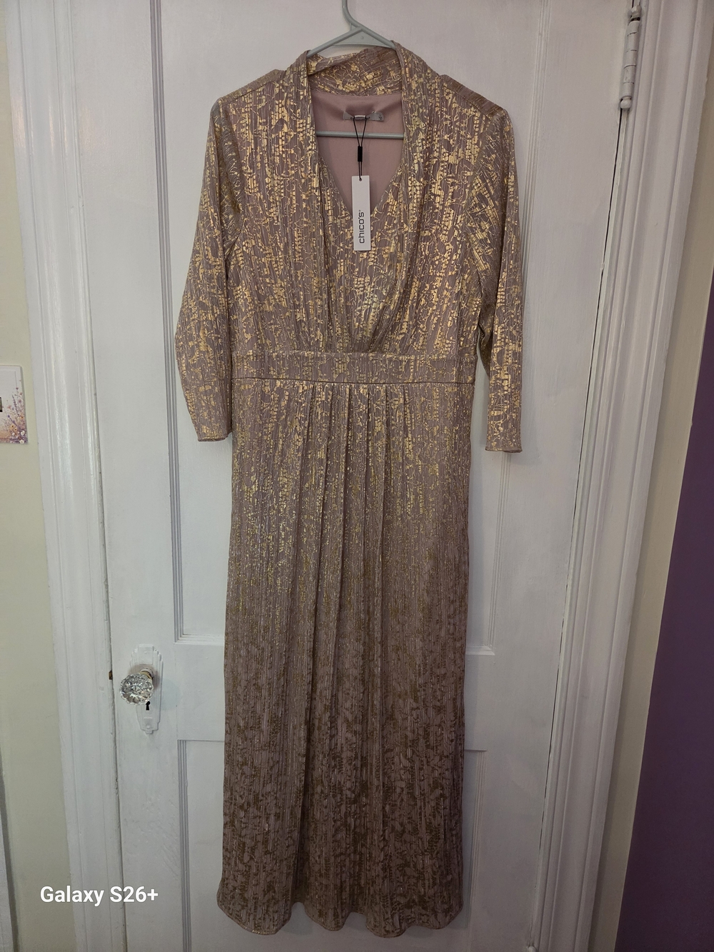 Chicos Cream Maxi Dress with Gold Detail